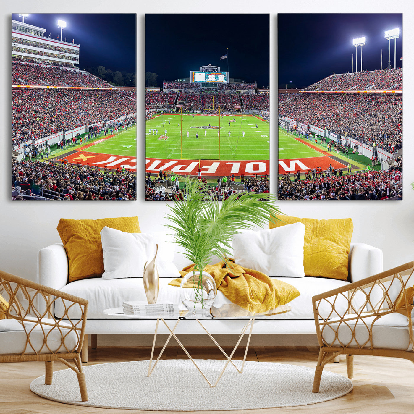 MGV-CV-60X30-3P - Wolfpack Football Team Print - Raleigh Carter-Finley Stadium Wall Art Canvas Print