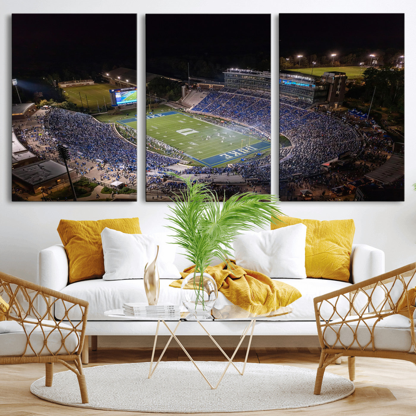 MGV-CV-60X30-3P - Duke University Blue Devils Football Print Canvas - Durham Wallace Wade Stadium Wall Art Canvas