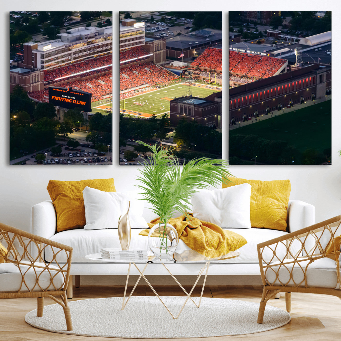 MGV-CV-60X30-3P - University of Illinois Fighting Illini Football Team Print - Champaign Illinois Memorial Stadium