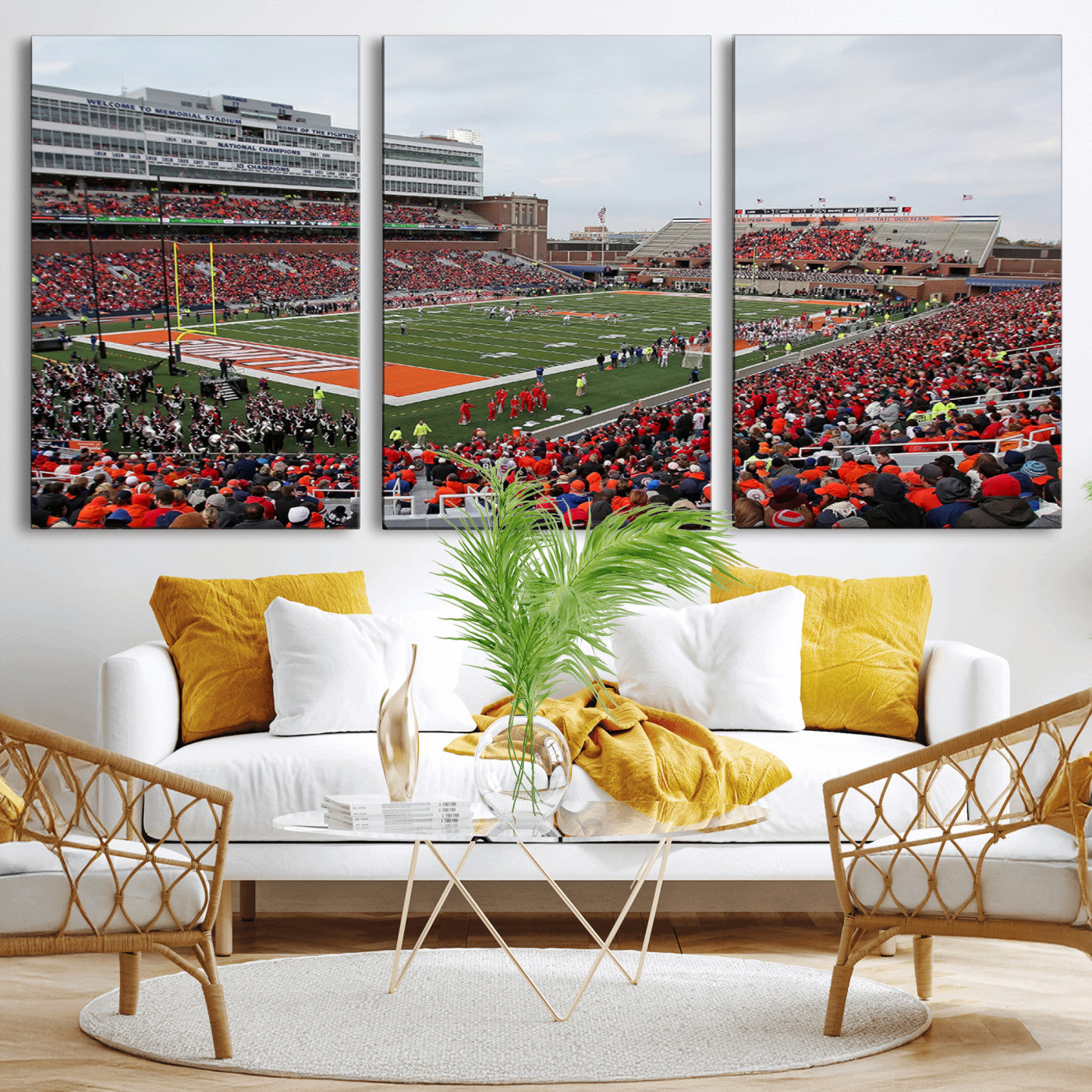 MGV-CV-60X30-3P - University of Illinois Fighting Illini Football Team Print - Champaign Illinois Memorial Stadium