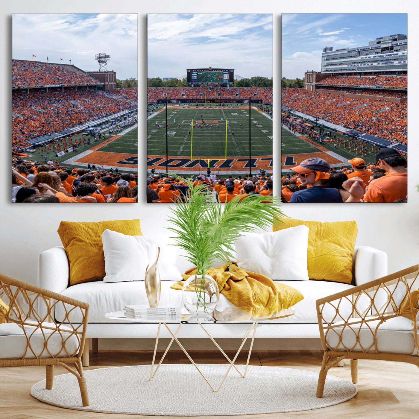 MGV-CV-60X30-3P - University of Illinois Fighting Illini Football Team Print Canvas - Champaign Illinois Memorial