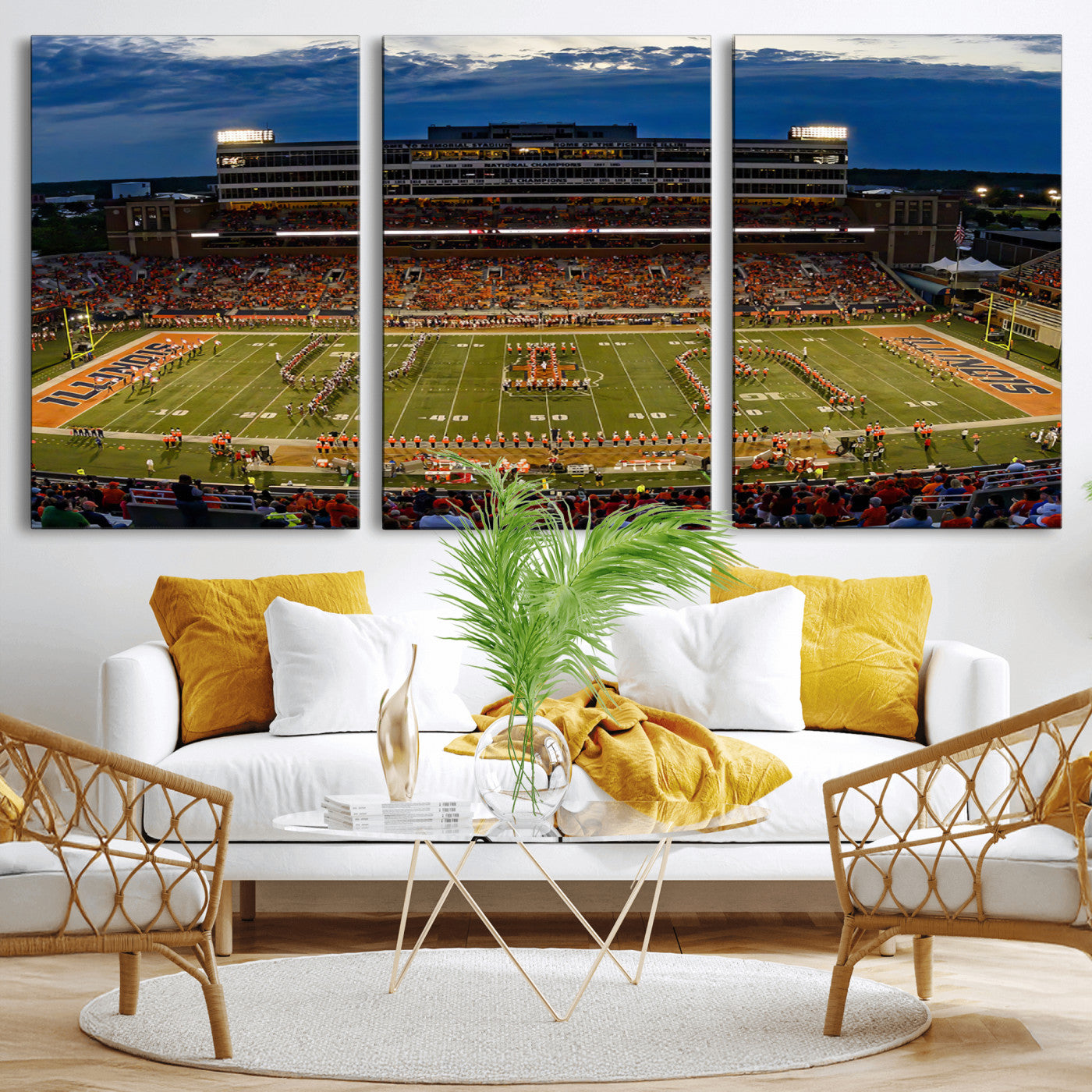 MGV-CV-60X30-3P - University of Illinois Fighting Illini Football Team Print - Champaign Illinois Memorial Stadium