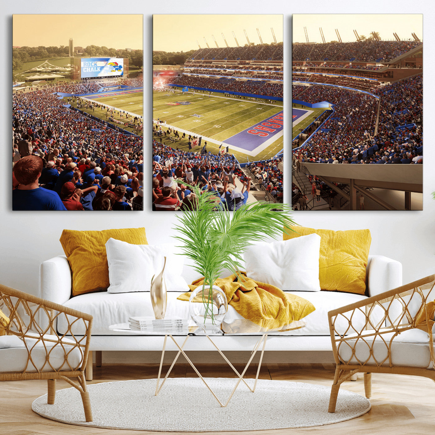 MGV-CV-60X30-3P - University of Kansas Jayhawks Football Team Print - Lawrence Kansas Memorial Stadium Wall Art Canvas