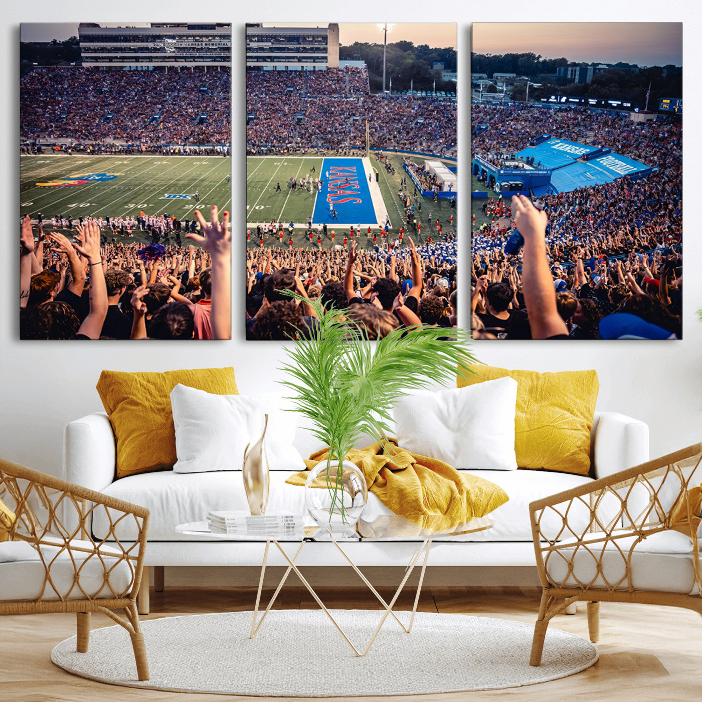 MGV-CV-60X30-3P - University of Kansas Jayhawks Football Team Art Print - Lawrence Kansas Memorial Stadium Wall Art