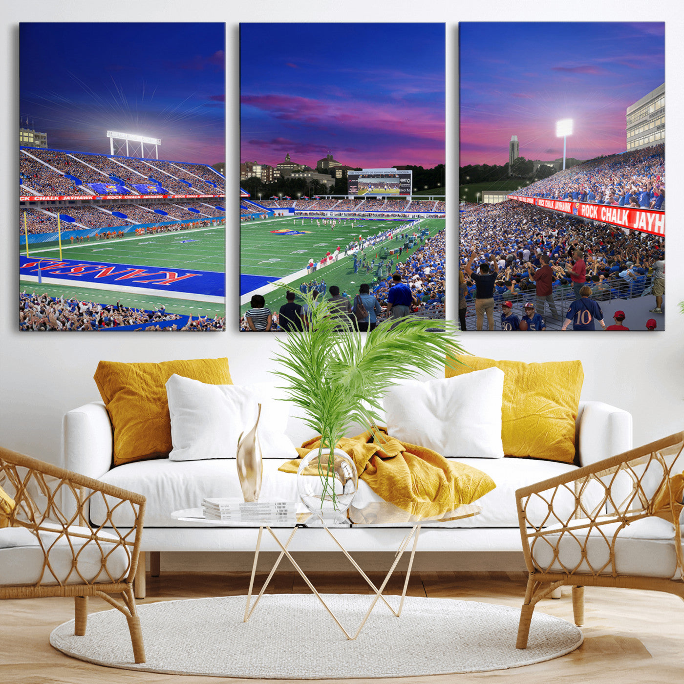 MGV-CV-60X30-3P - University of Kansas Jayhawks Football Team Print Canvas- Lawrence Kansas Memorial Stadium Wall Art