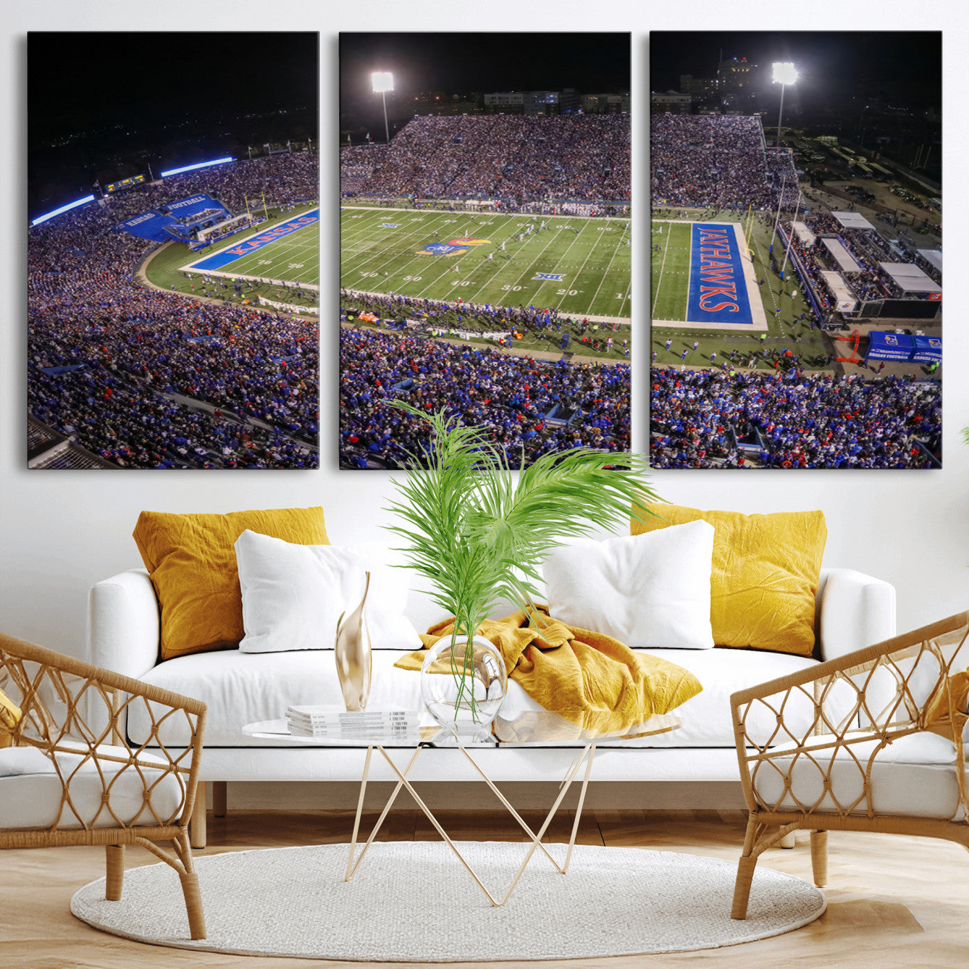 MGV-CV-60X30-3P - University of Kansas Jayhawks Football Team Print - Lawrence Kansas Memorial Stadium Wall Art Canvas