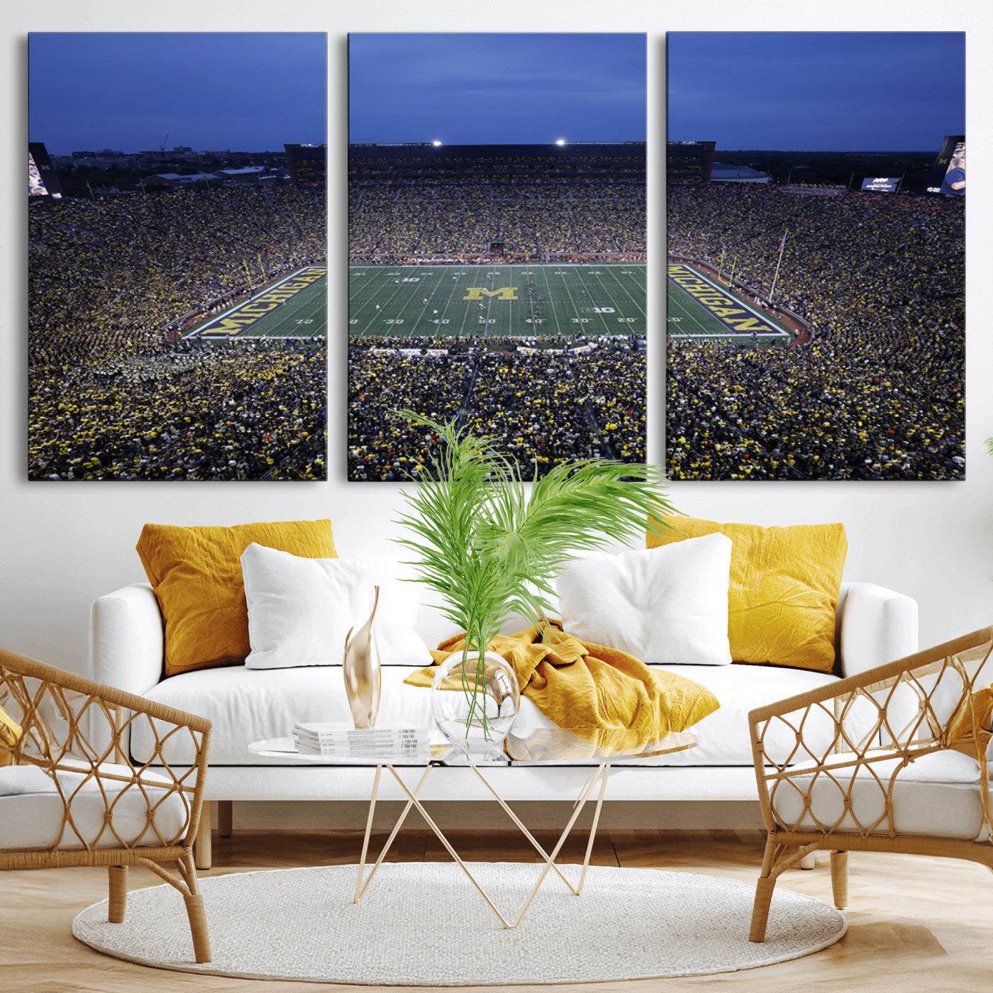 MGV-CV-60X30-3P - University of Michigan Wolverines Football Team Print - Ann Arbor Michigan Stadium Wall Art Canvas