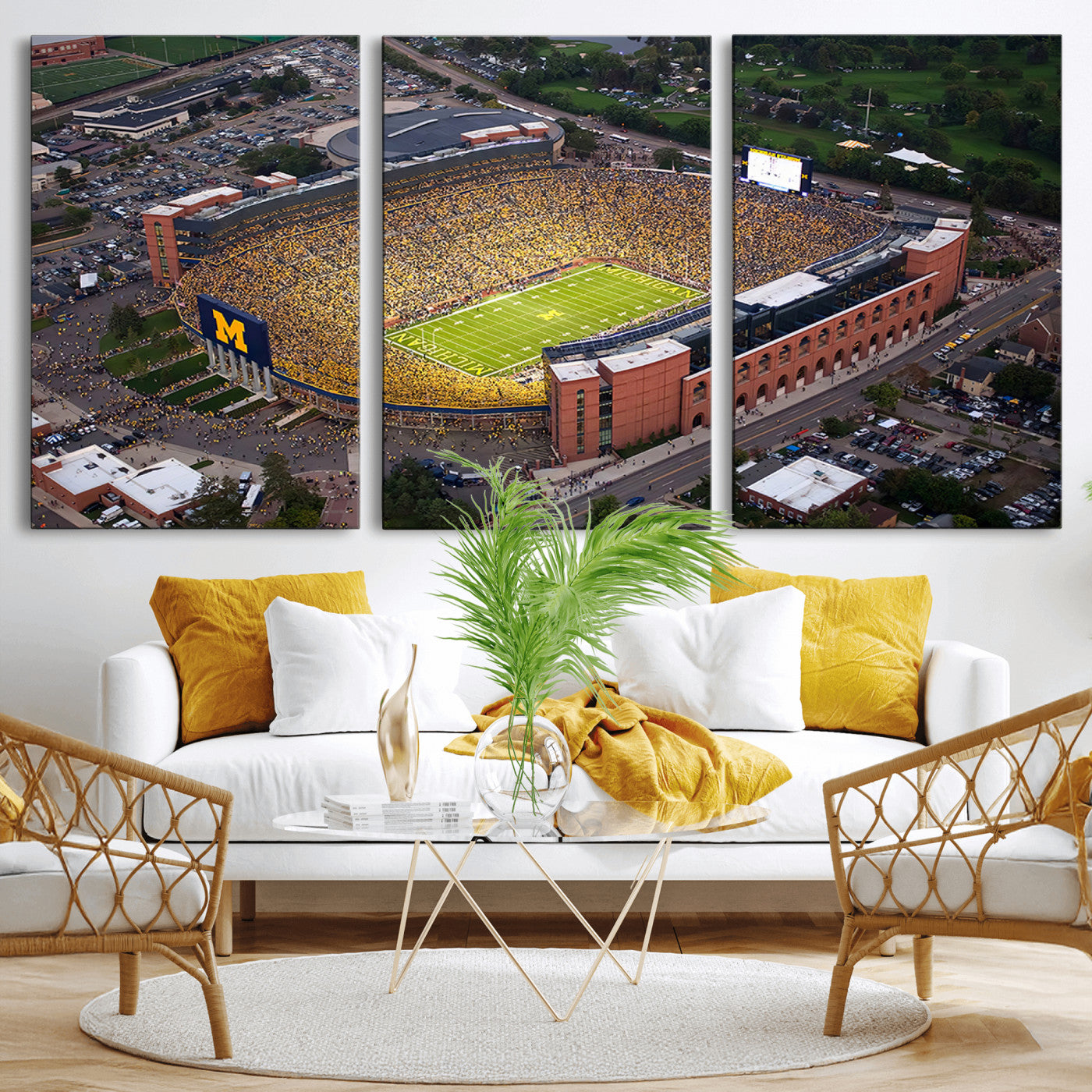 MGV-CV-60X30-3P - University of Michigan Wolverines Football Team Print - Ann Arbor Michigan Stadium Wall Art Canvas