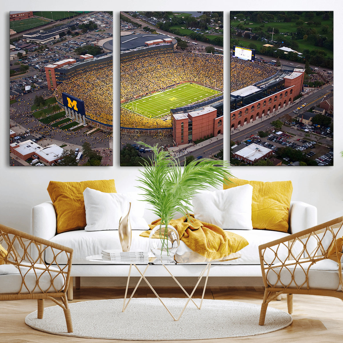 95248-PAN-FL-20X10 - University of Michigan Wolverines Football Team Print - Ann Arbor Michigan Stadium Wall Art Canvas