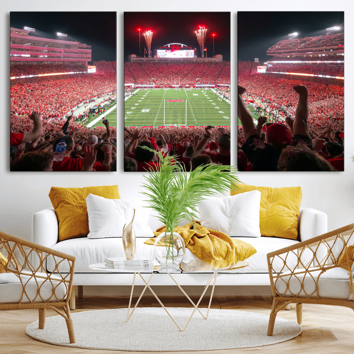 43351-MGV-CV-36X24 - University of Nebraska Cornhuskers Football Team Print - Lincoln Memorial Stadium Wall Art Canvas