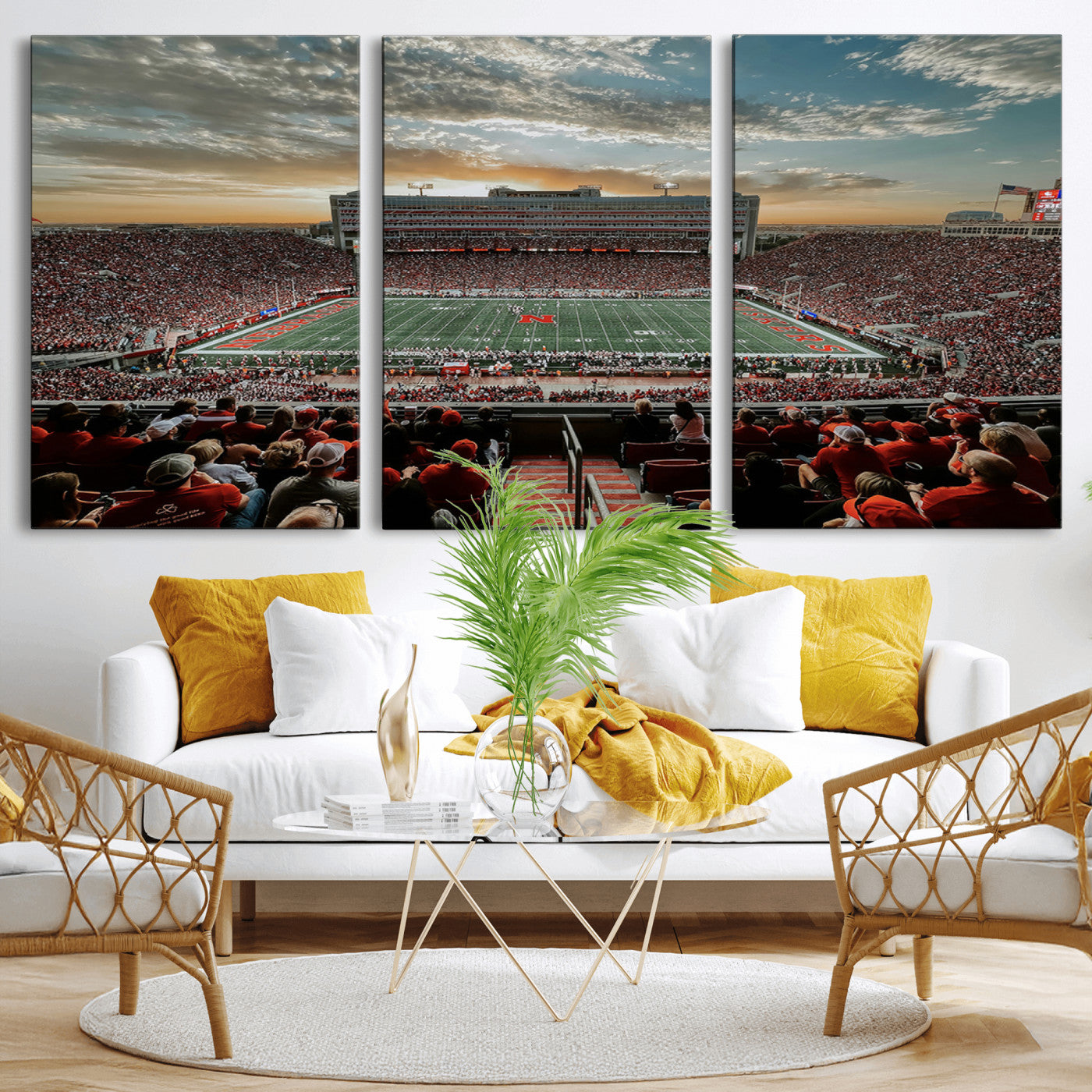 MGV-CV-60X30-3P - University of Nebraska Cornhuskers Football Team Print - Lincoln Memorial Stadium Art Canvas Print
