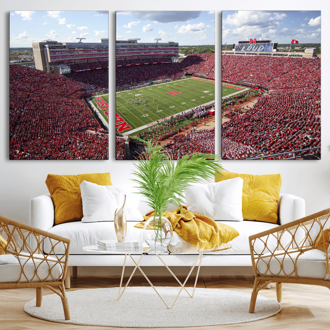 MGV-CV-60X30-3P - University of Nebraska Cornhuskers Football Team Print - Lincoln Memorial Stadium Wall Art Canvas