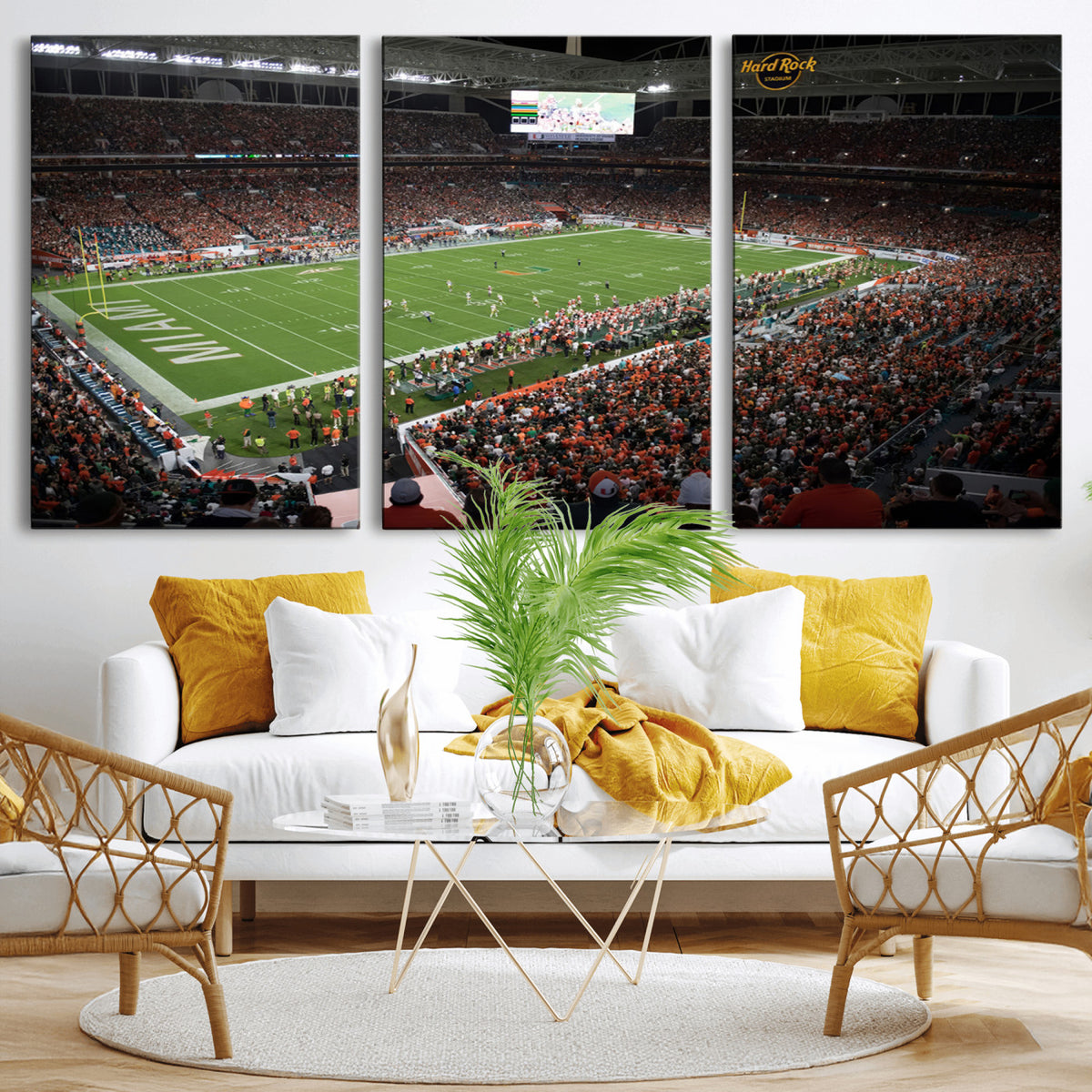 33698-PAN-FL-20X10 - Miami Hurricanes Football Team Print Canvas- Miami Hard Rock Stadium Wall Art Canvas Print