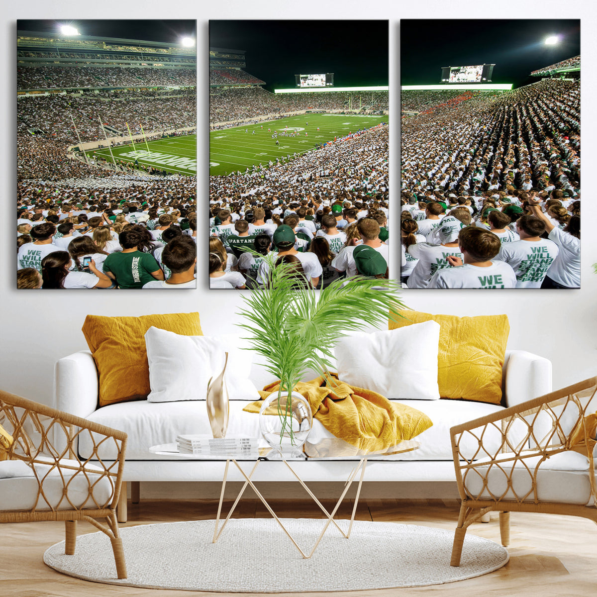 30457-PAN-FL-20X10 - Michigan State Spartans Football Canvas Print - East Lansing Spartan Stadium Wall Art Canvas Print