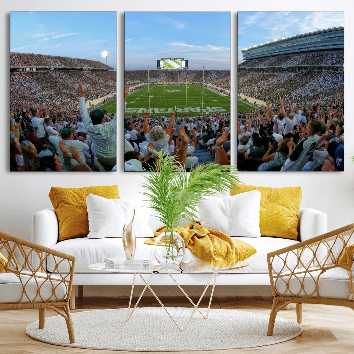 MGV-CV-60X30-3P - Michigan State Spartans Football Team Print - East Lansing Spartan Stadium Wall Art Canvas Print