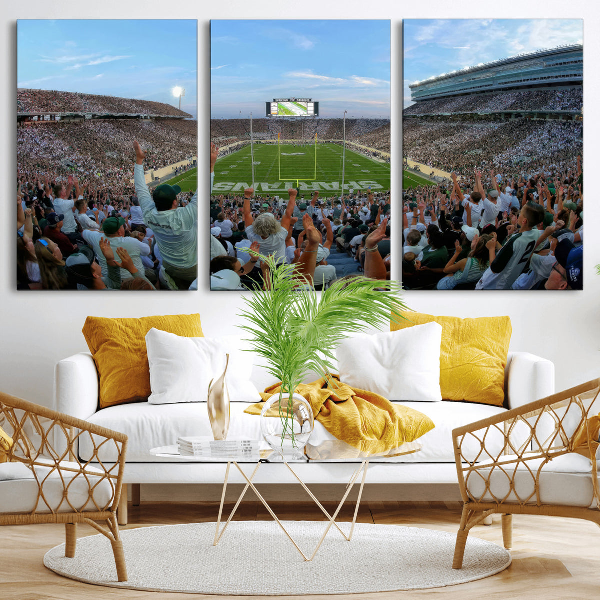 73105-PAN-FL-20X10 - Michigan State Spartans Football Team Art Print - East Lansing Spartan Stadium Wall Art Canvas Print