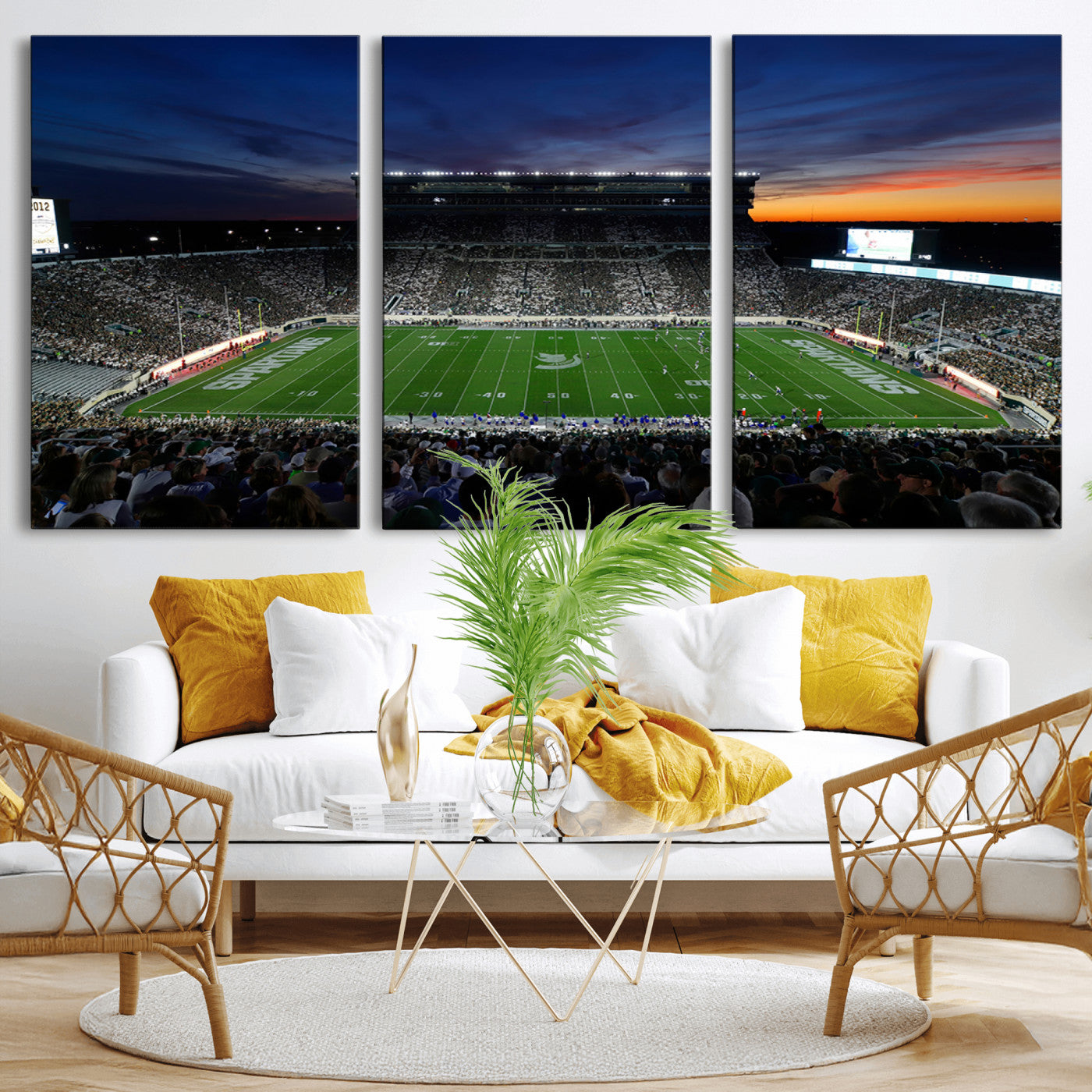 MGV-CV-60X30-3P - Michigan State Spartans Football Team Print - East Lansing Spartan Stadium Canvas Print