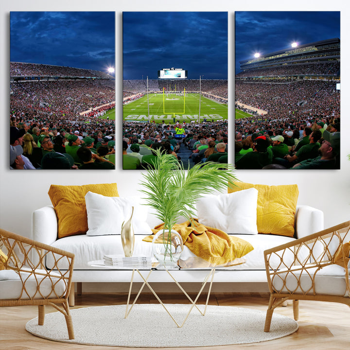 Michigan State Spartans Football Team Print - East Lansing Spartan Stadium Wall Art Canvas Print