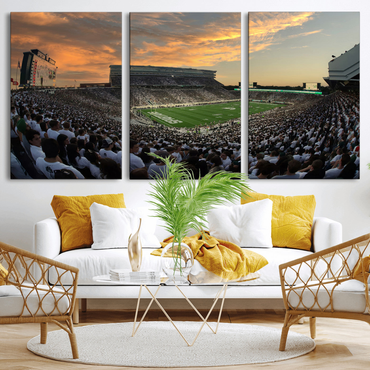 MGV-CV-60X30-3P - Michigan State Spartans Football Team Print - East Lansing Spartan Stadium Wall Art Canvas Print