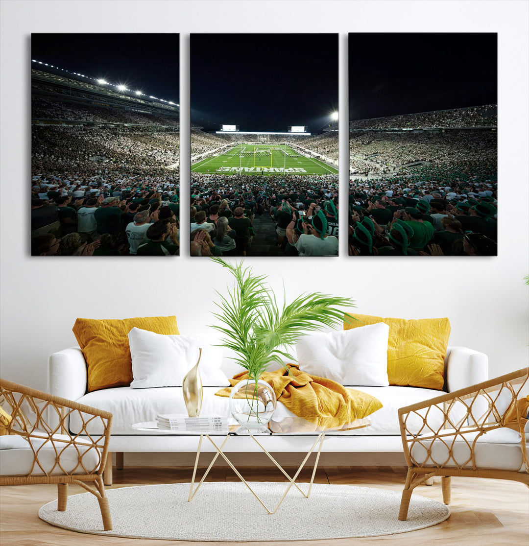 Michigan State Spartans Football Team Print - East Lansing Spartan Stadium Wall Art Canvas Print