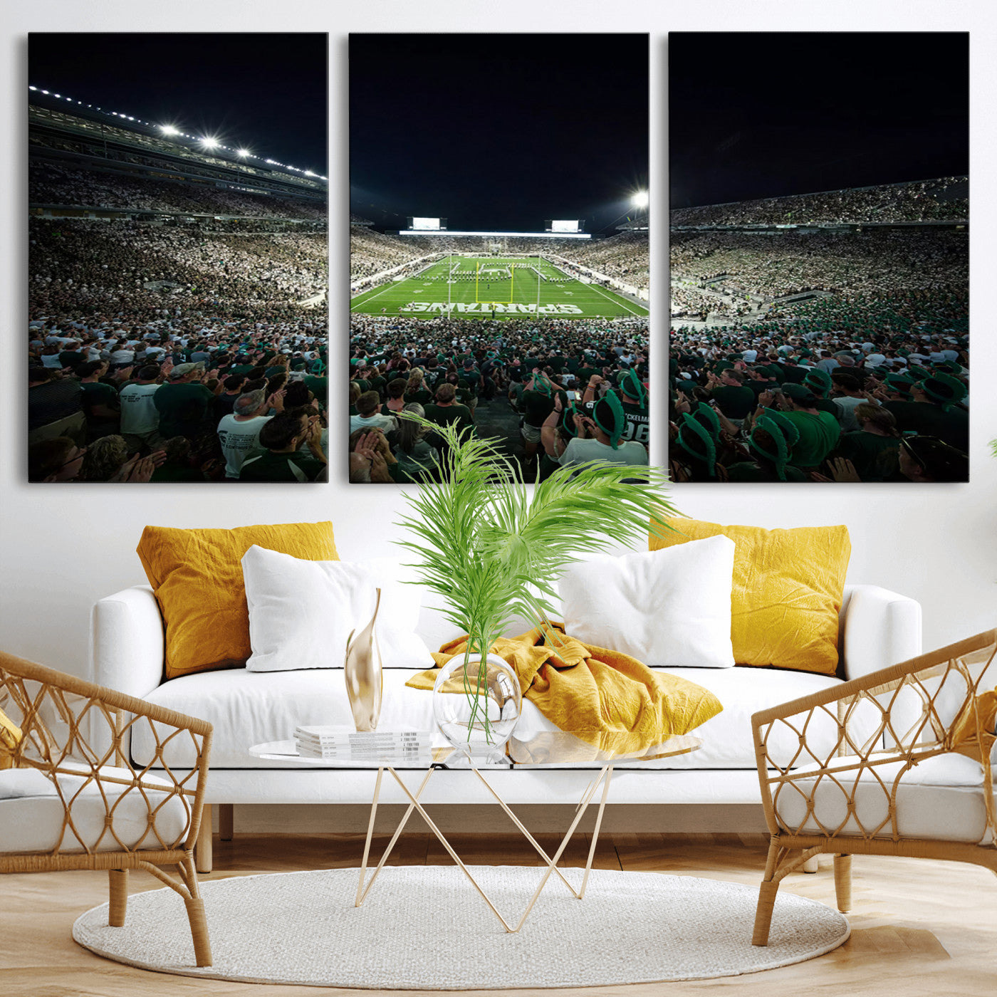 MGV-CV-60X30-3P - Framed Michigan State Spartans Football Team Print - East Lansing Spartan Stadium Wall Art Canvas