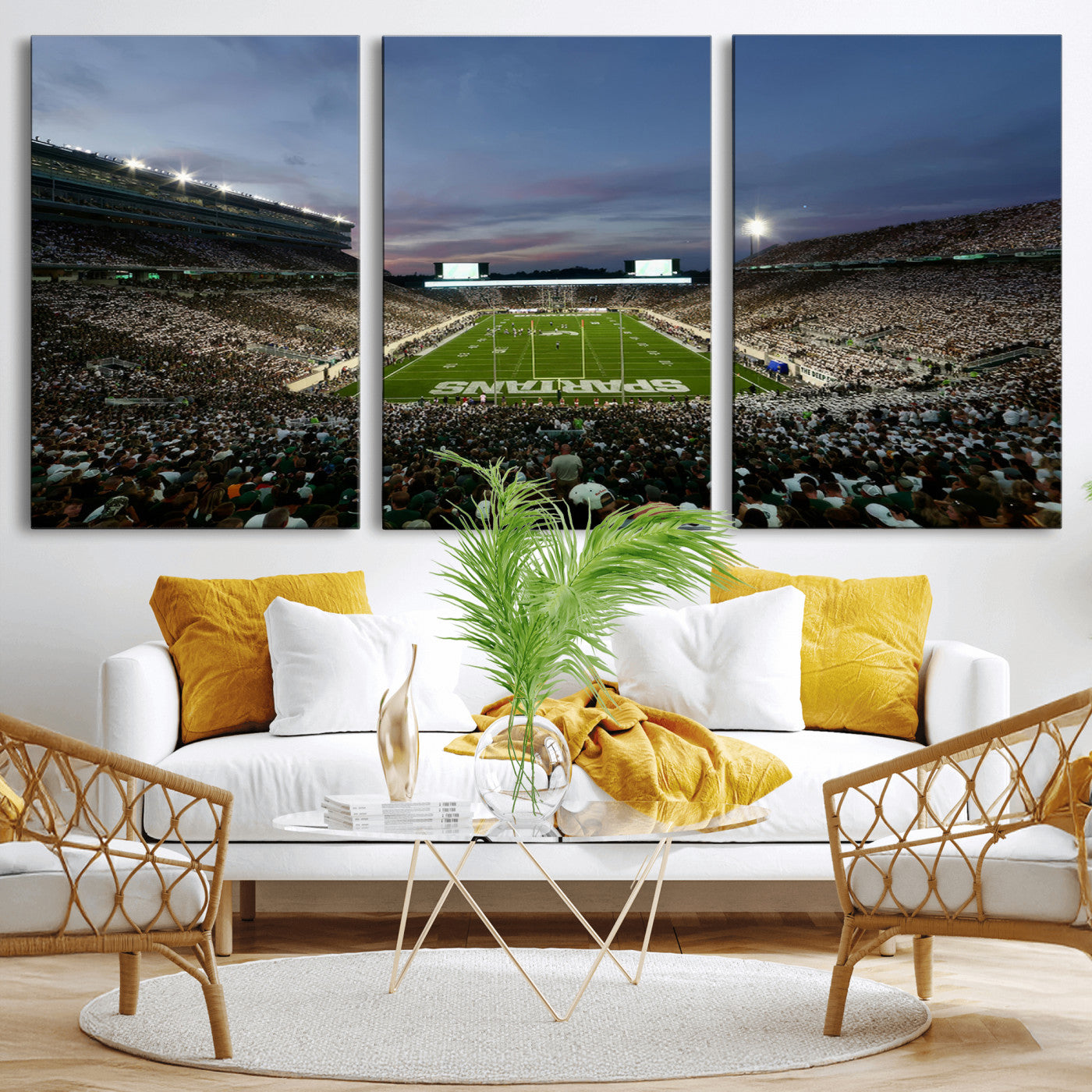MGV-CV-60X30-3P - Michigan State Spartans Football Team Print - East Lansing Spartan Stadium Canvas Print