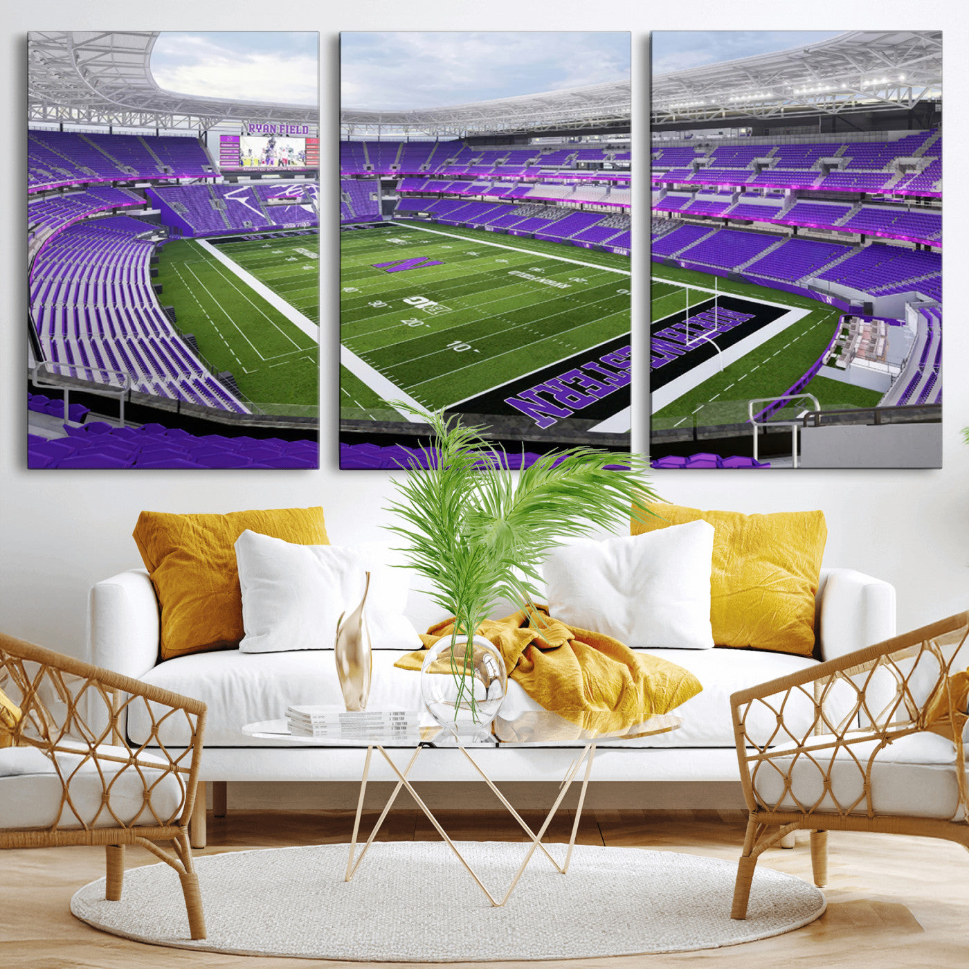 MGV-CV-60X30-3P - Northwestern University Wildcats Football Team Print - Evanston Ryan Field Wall Art Canvas Print