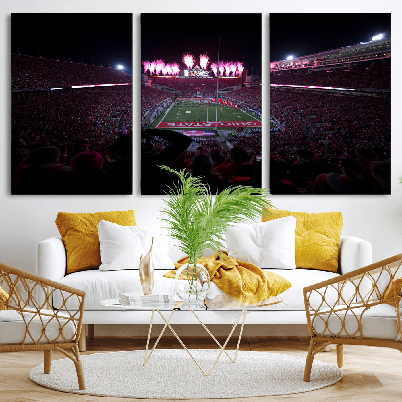 MGV-CV-60X30-3P - Ohio State University Buckeyes Football Team Print - Columbus Ohio Stadium Wall Art Canvas Print