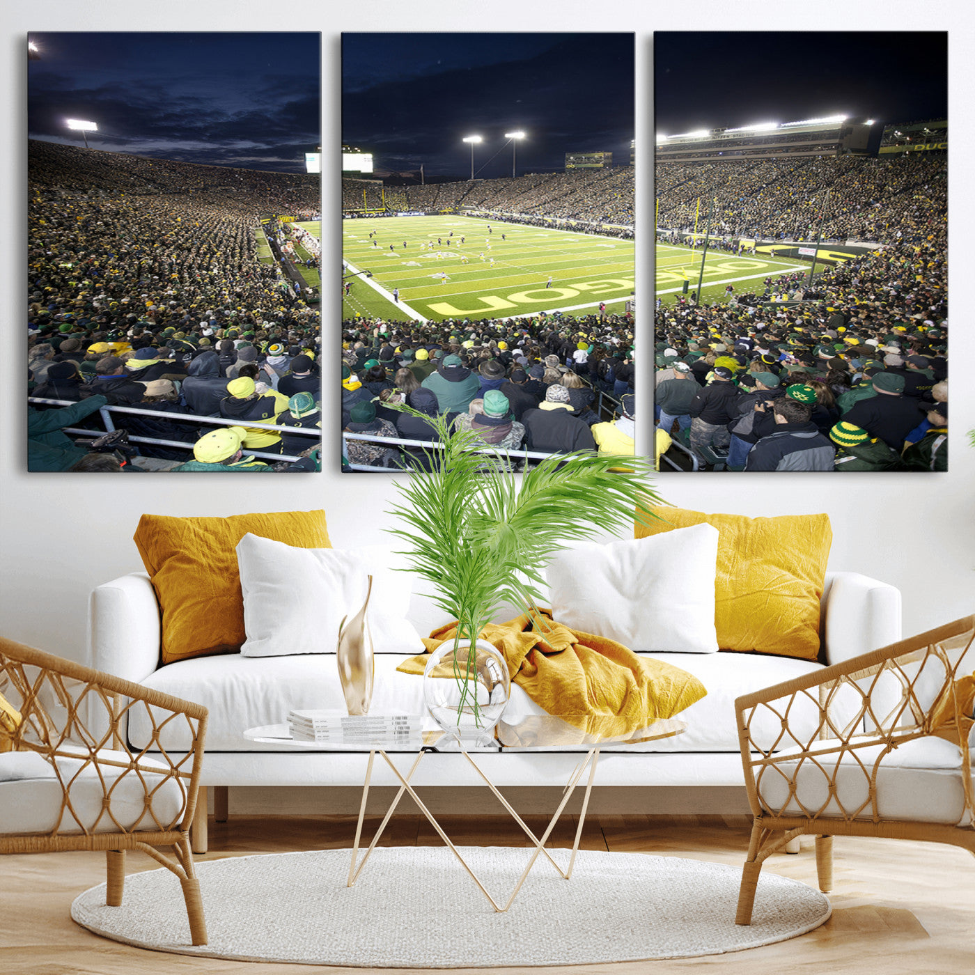 MGV-CV-60X30-3P - University of Oregon Ducks Football Team Print - Eugene Autzen Stadium Wall Art Canvas Print