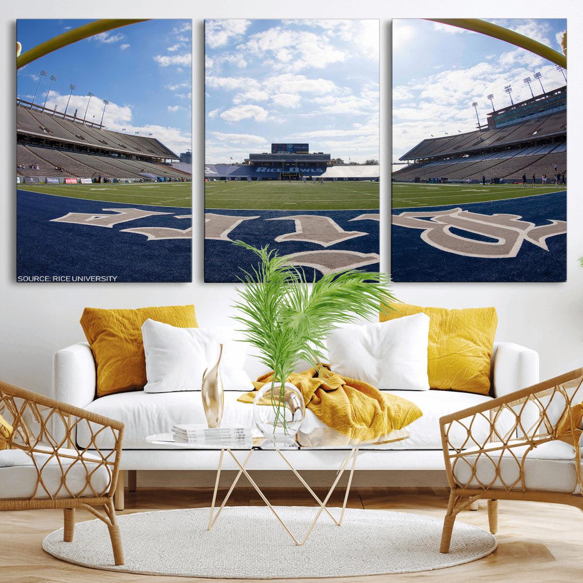 50267-MGV-CV-36X24 - Rice University Owls Football Team Print, Houston Rice Stadium, Framed and Ready to Hang
