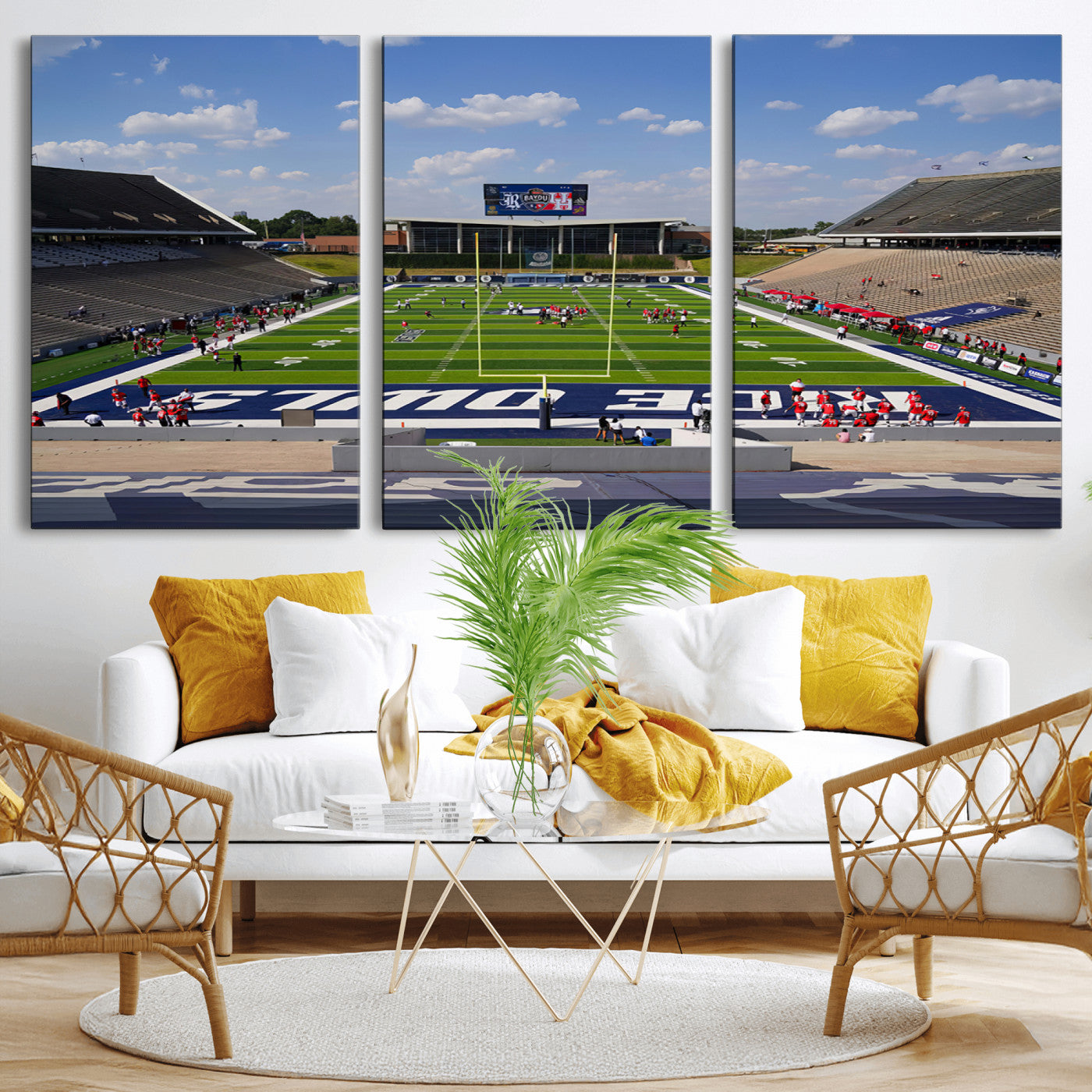 MGV-CV-60X30-3P - Rice University Owls Football Team Print - Houston Rice Stadium Wall Art Canvas Print