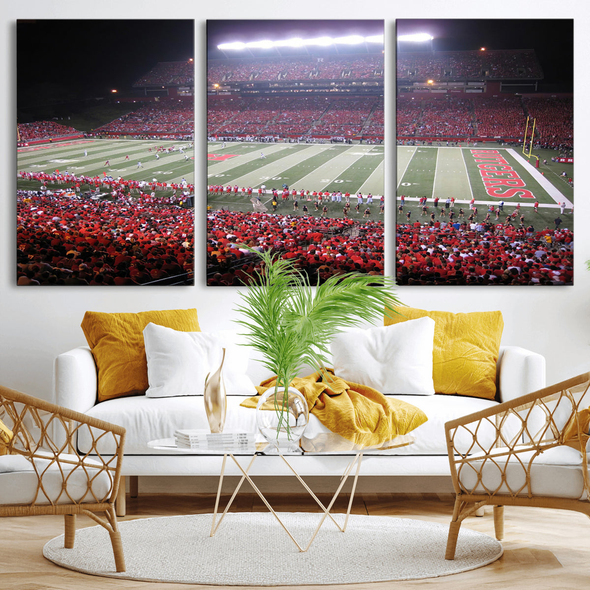 53225-PAN-FL-20X10 - Rutgers University Scarlet Knights Football Team Print - Piscataway SHI Stadium Wall Art Canvas