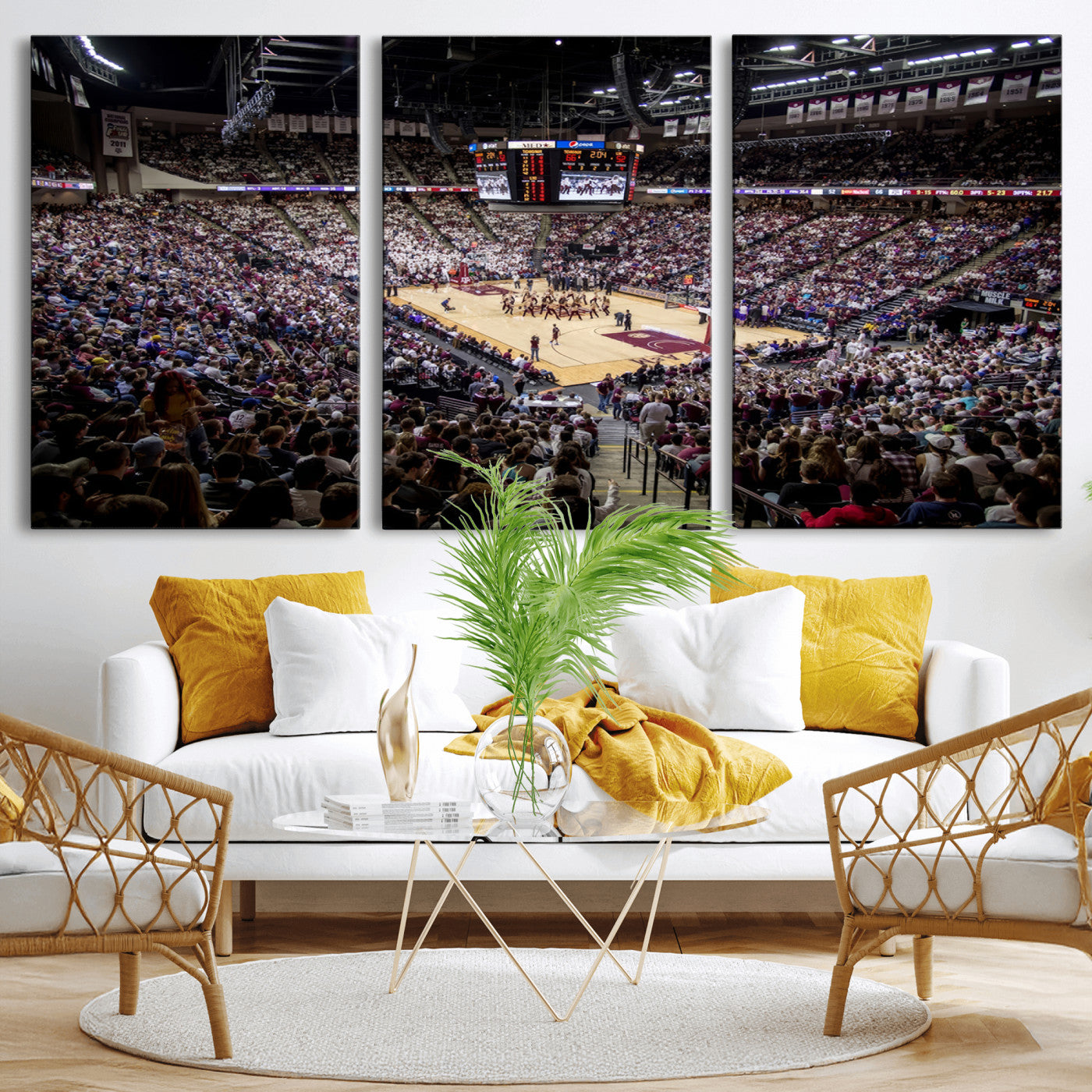 MGV-CV-60X30-3P - University of Nebraska Cornhuskers Basketball Team Print - Lincoln Red Arena Wall Art Canvas Print