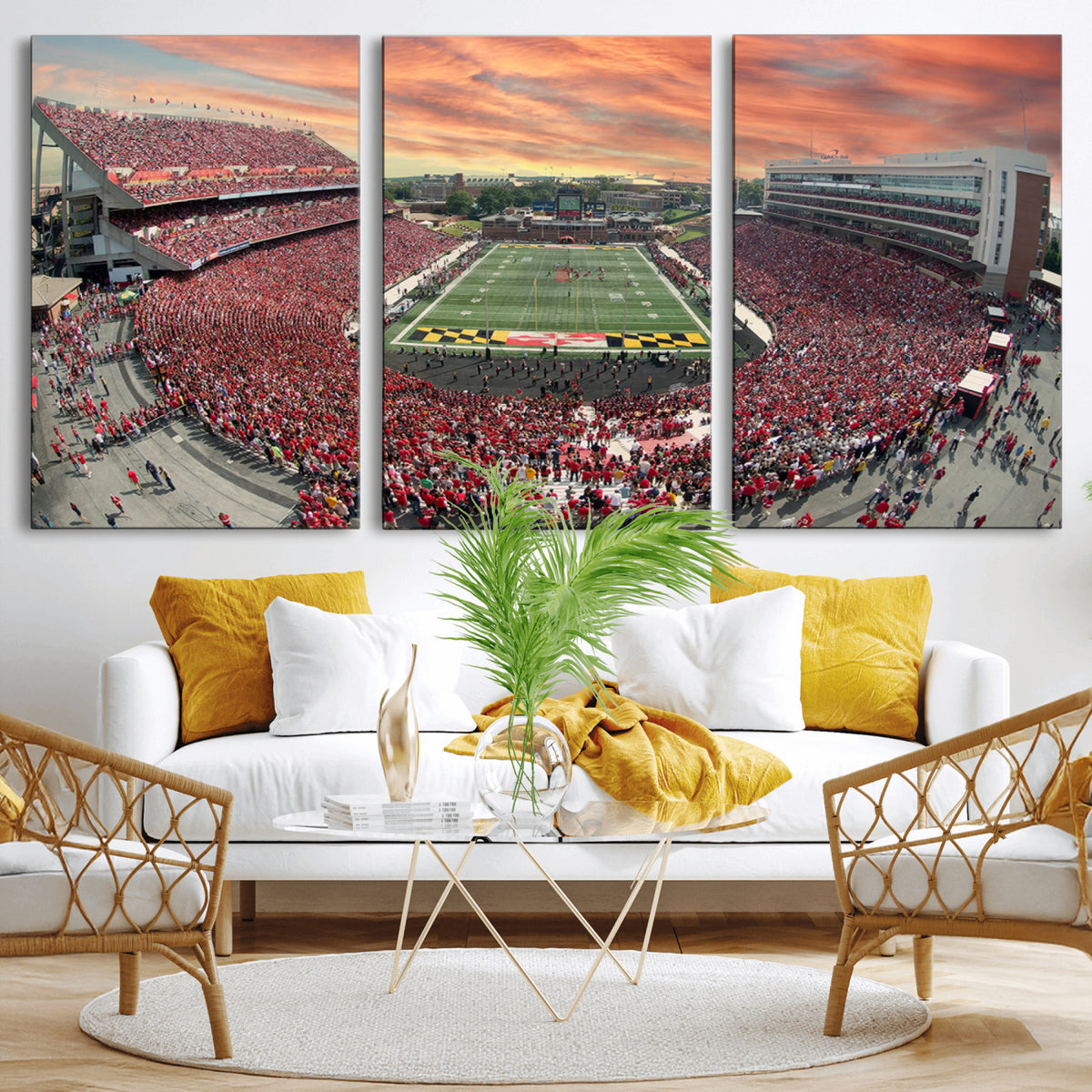 24140-PAN-FL-20X10 - University of Maryland Terrapins Football Team Print - College Park SECU Stadium Wall Art Canvas