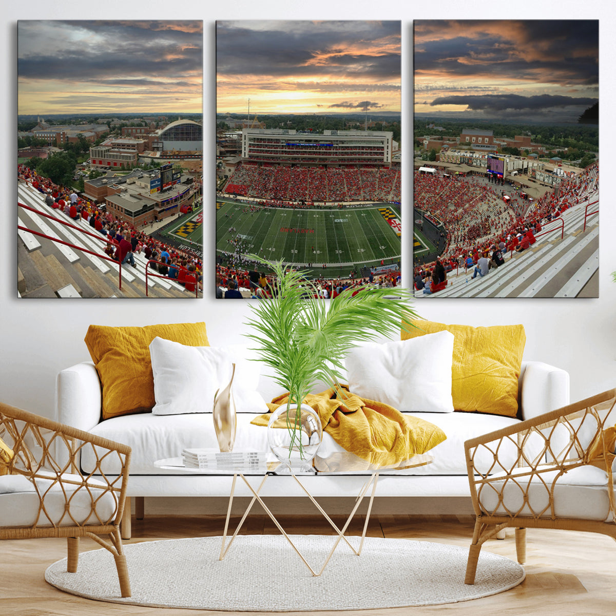 29993-PAN-FL-20X10 - University of Maryland Terrapins Football Team Print - College Park SECU Stadium Wall Art Canvas