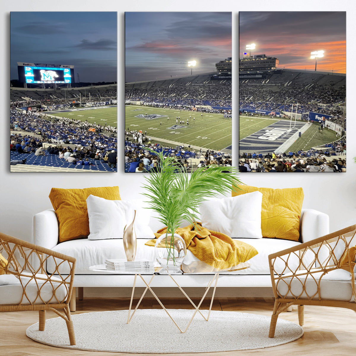 64409-PAN-FL-20X10 - Memphis Tigers Football Team Print - Memphis Simmons Bank Liberty Stadium Wall Art Canvas Print