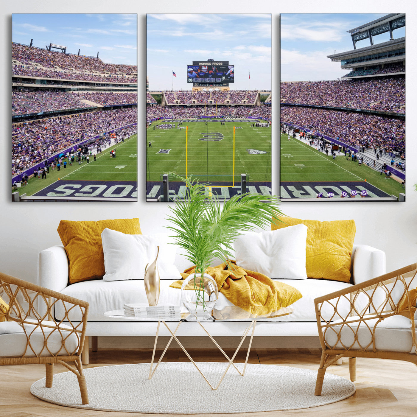 MGV-CV-60X30-3P - TCU Horned Frogs Football Team Print - Fort Worth Amon G. Carter Stadium Wall Art Canvas Print