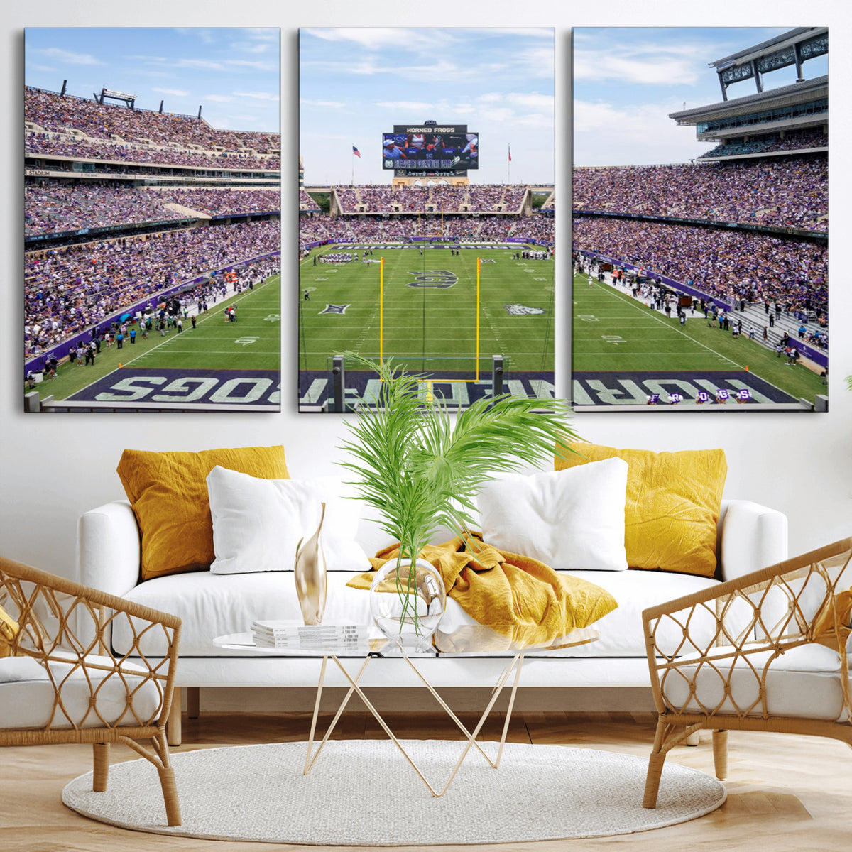 27650-PAN-FL-20X10 - TCU Horned Frogs Football Team Print - Fort Worth Amon G. Carter Stadium Wall Art Canvas Print