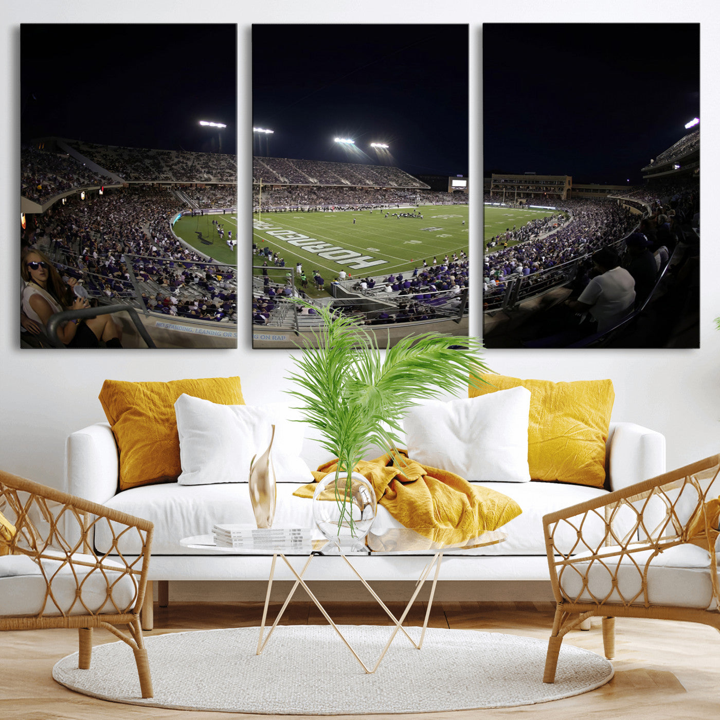 MGV-CV-60X30-3P - TCU Horned Frogs Football Team Print - Fort Worth Amon G. Carter Stadium Wall Art Canvas Print.