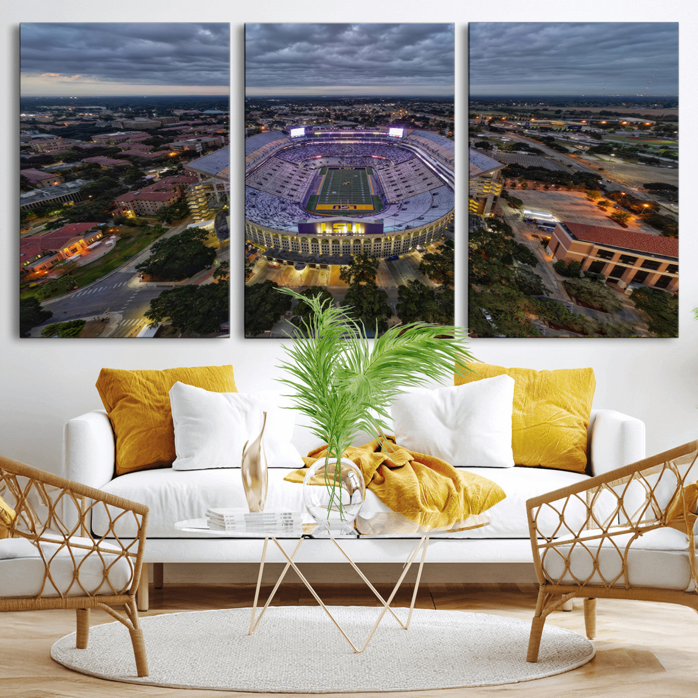 MGV-CV-60X30-3P - The Louisiana State University Tigers Football Team Print - Baton Rouge Tiger Stadium Wall Art
