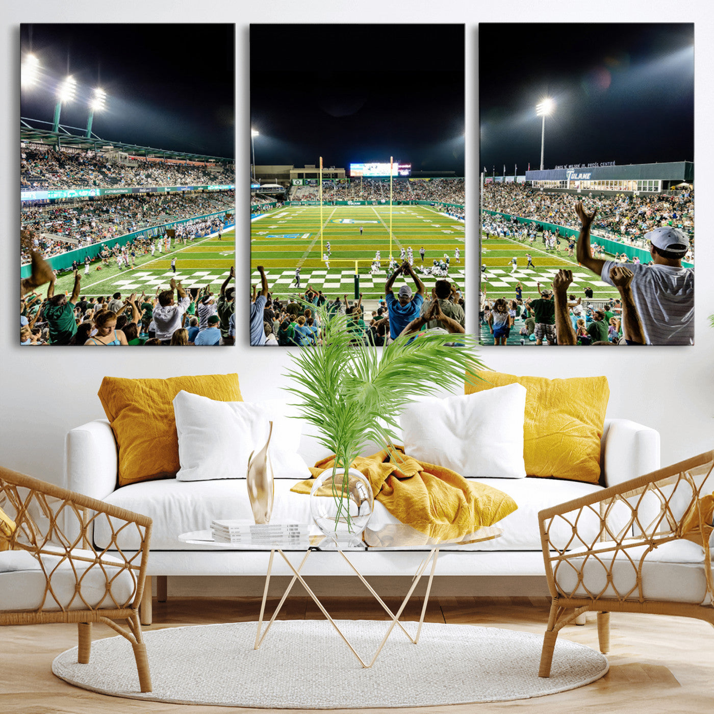 MGV-CV-60X30-3P - The Tulane University Green Wave Football Team Print - New Orleans Yulman Stadium Wall Art Canvas