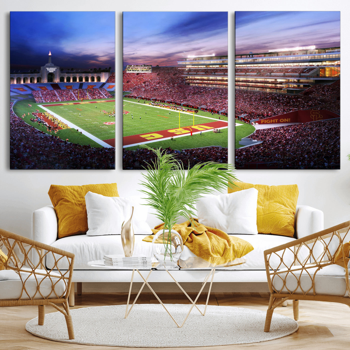 MGV-CV-60X30-3P - The University of Southern California USC Trojans Football Team Print - Los Angeles Memorial