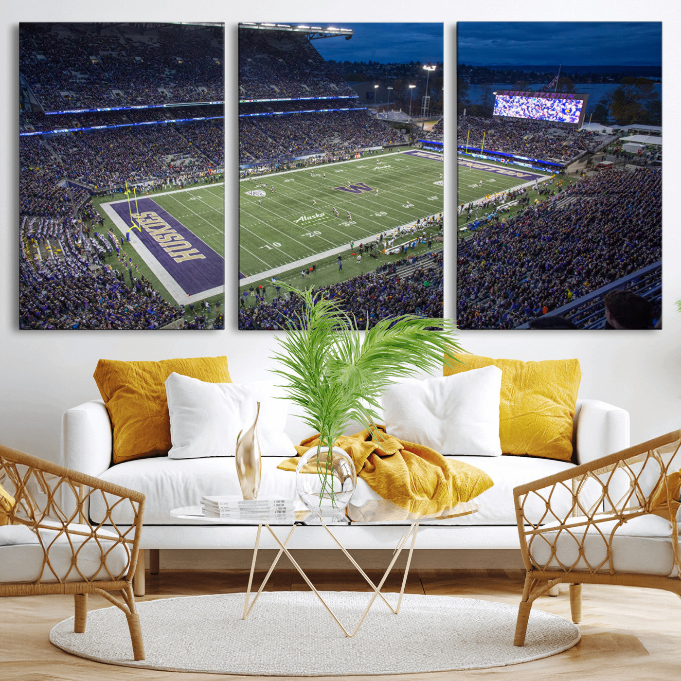 MGV-CV-60X30-3P - The University of Washington Huskies Football Team Print - Seattle Husky Stadium Wall Art Canvas