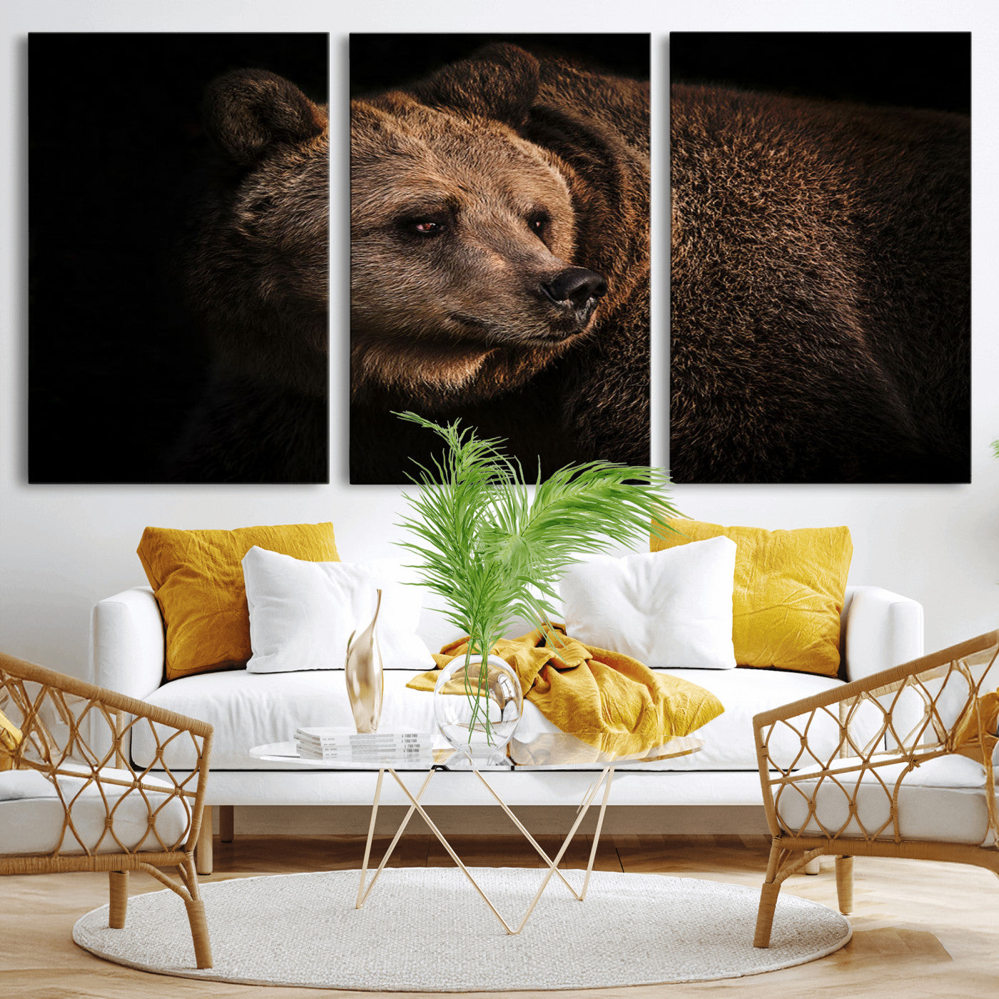 MGV-CV-60X30-3P - Wild Grizzly 399 Bear Canvas Wall Art Print, Bear Animal Canvas Artwork Print, Black Bear Wall Art