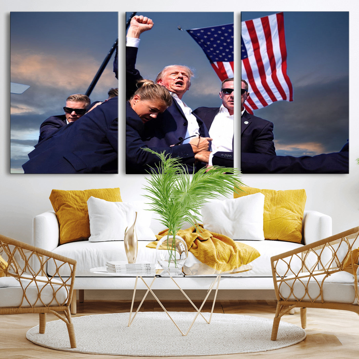 MGV-CV-60X30-3P - Donald Trump Assassination Attempt Wall Art Print, Trump Historic Footage - Iconic Reaction by Trump