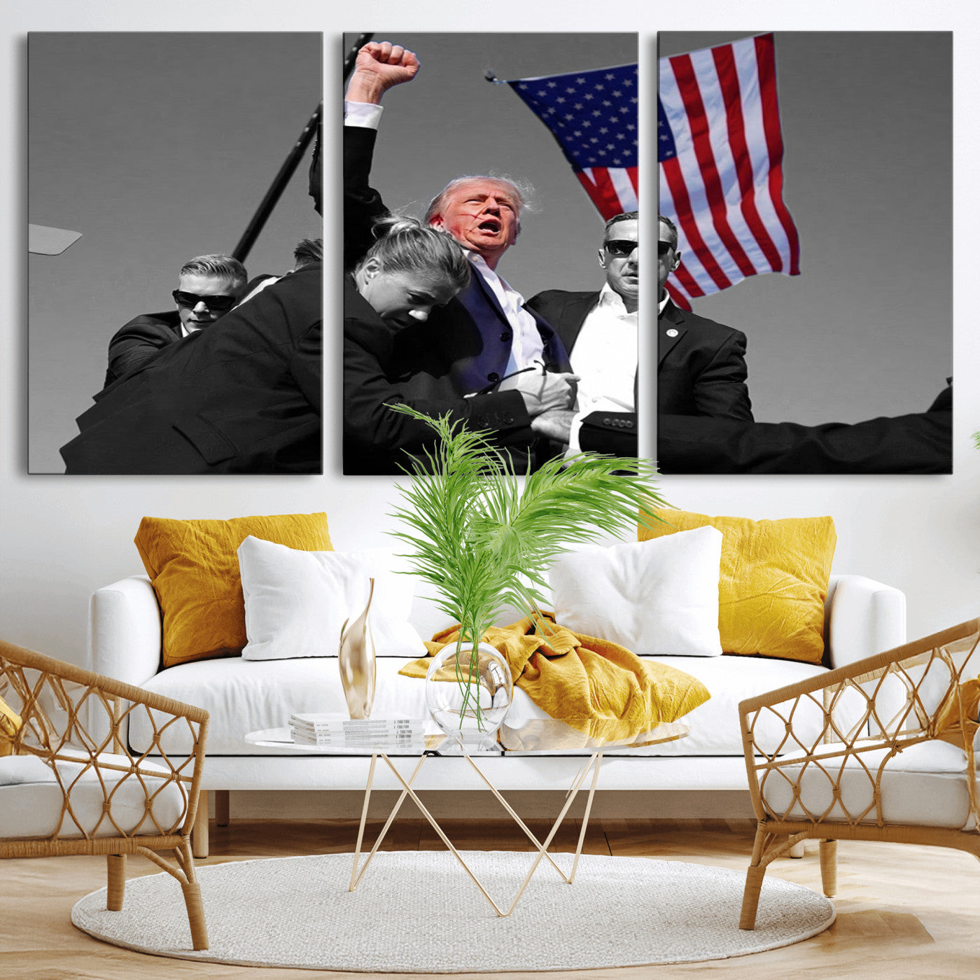 MGV-CV-60X30-3P - Donald Trump Assassination Attempt Wall Art Print, Trump Historic Footage - Iconic Reaction by Trump
