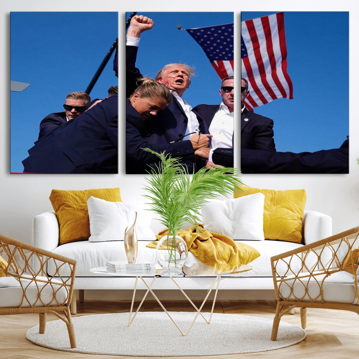 MGV-CV-60X30-3P - Donald Trump Assassination Attempt Wall Art Print, Trump Historic Footage - Iconic Reaction by Trump