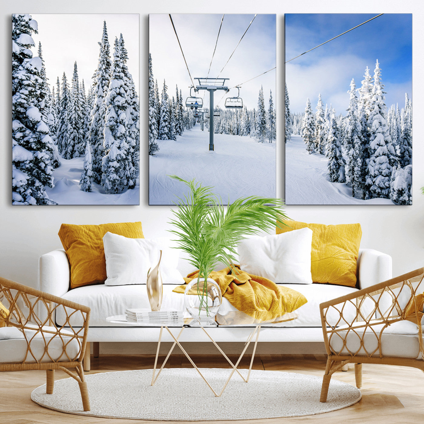 MGV-CV-60X30-3P - Winter Ski Lift Wall Art Print - Landscape Wall Art | Snowy Mountain Adventure | Perfect for Cabin