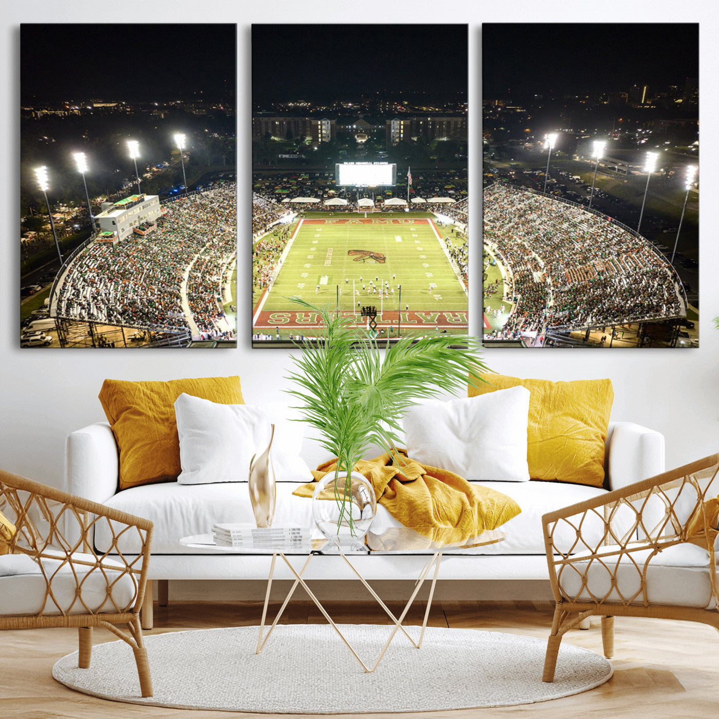 MGV-CV-60X30-3P - Florida A&M Rattlers Football Team Print - Tallahassee Bragg Memorial Stadium Wall Art Canvas Print