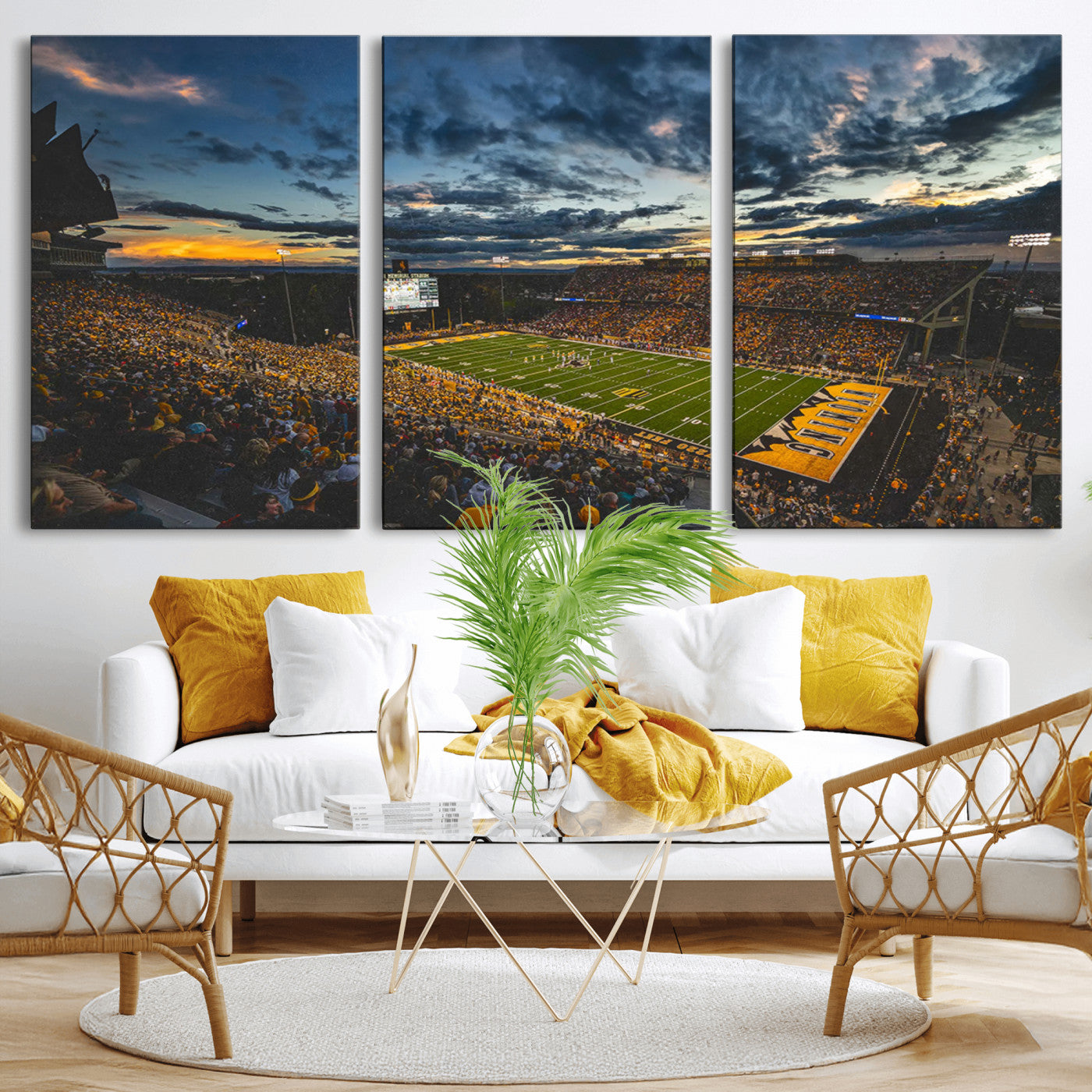 MGV-CV-60X30-3P - University of Wyoming Cowboys Football Team Print - Laramie War Memorial Stadium Wall Art Canvas